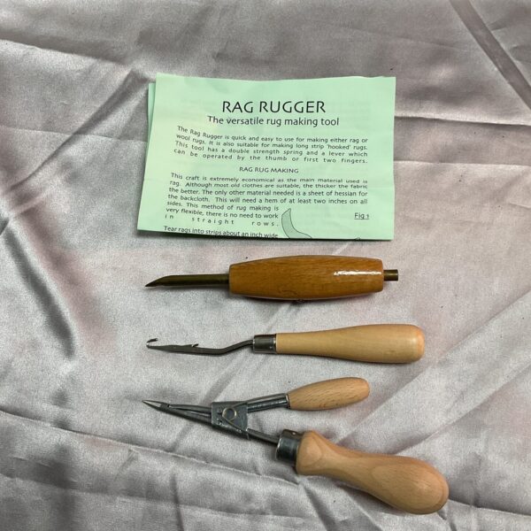 Vintage Rag Rugger tools for making colourful rag rugs.