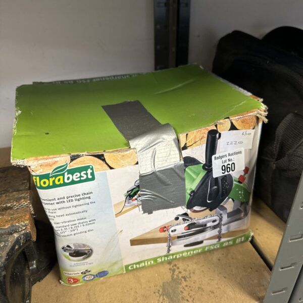 Flora Best chain sharpener in original packaging, garden tool.
