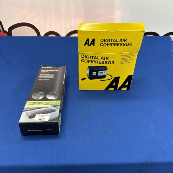 AA digital air compressor with dehumidifier bags for tyre inflation.