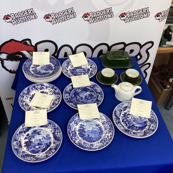 Lot of Wedgwood collectable plates with certificates displayed.