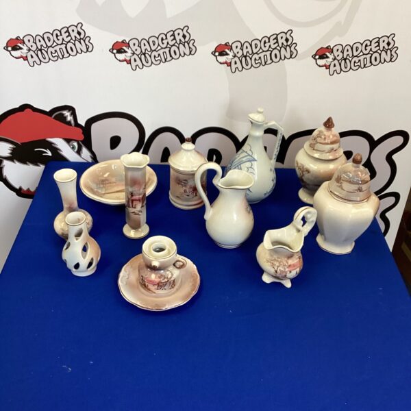 Vintage porcelain figurine collection on display.