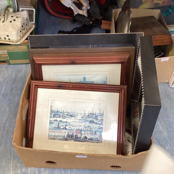 Assorted framed artwork and prints in a mixed lot.