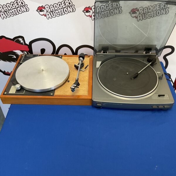 Vintage Aiwa and Connoisseur record players for vinyl enthusiasts.