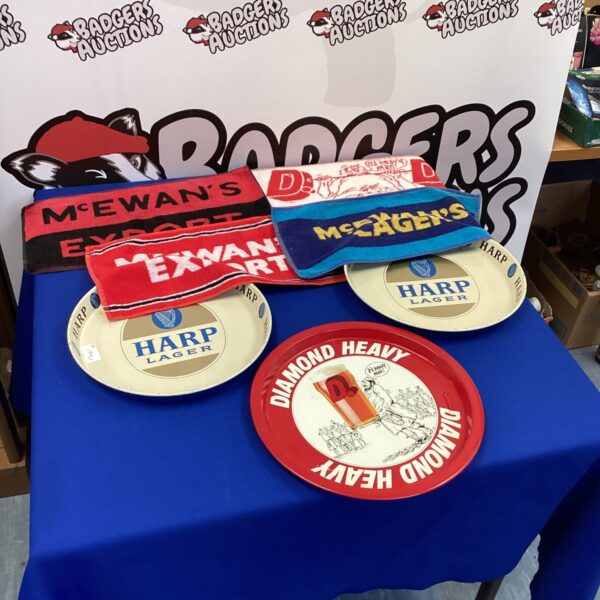Vintage McEwan's Lager tray, colourful pub memorabilia for collectors.