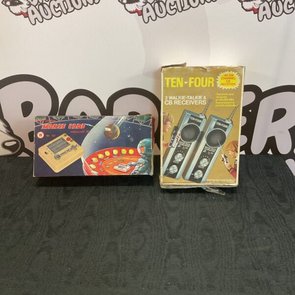 Vintage walkie talkie and morse code set for collectors.