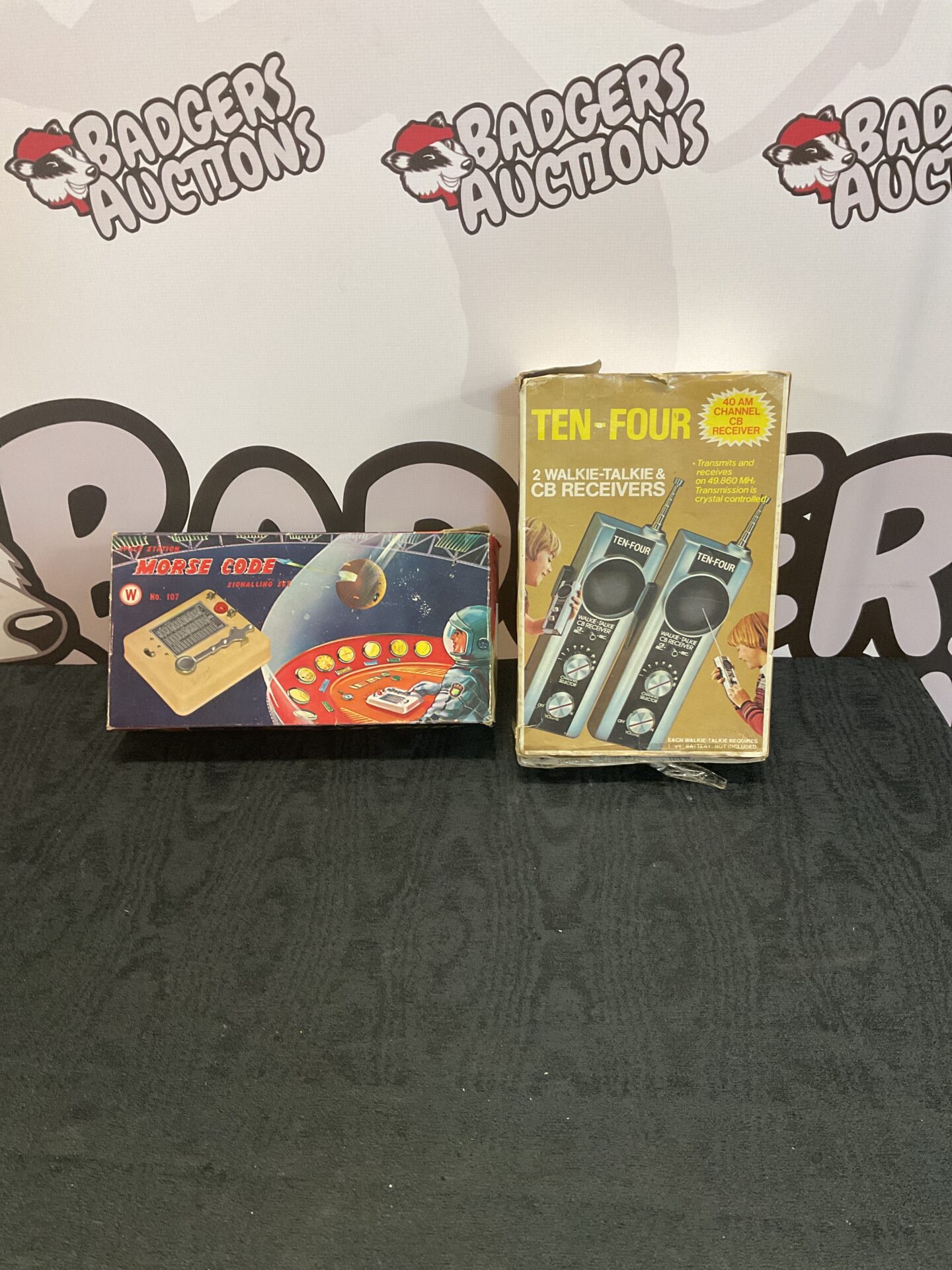 369 Two vintage toys including ten-four 2 walkie-talkie & cb receivers and space station morse code signalling set