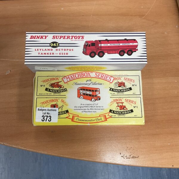 Vintage Dinky Esso tanker and Matchbox commemoration pack for collectors.
