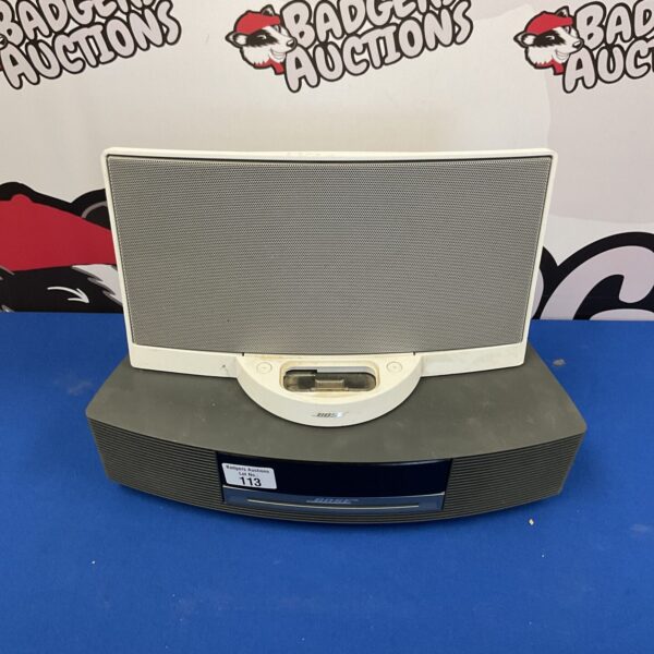 Bose SoundDock II CD player and iPod dock in silver.