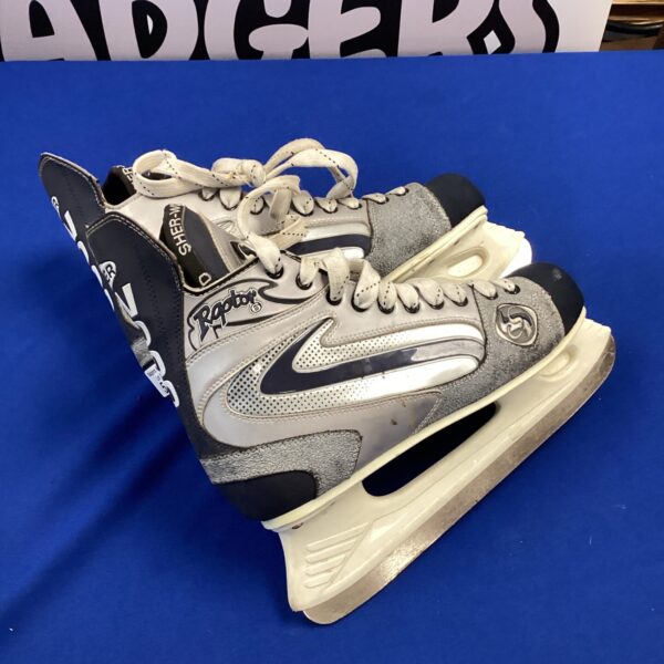 Vintage Sherwood Raptor ice skates size 10 for hockey or recreational skating.