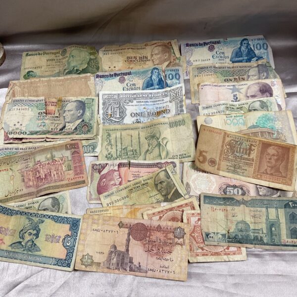 Assorted vintage bank notes collection for collectors.