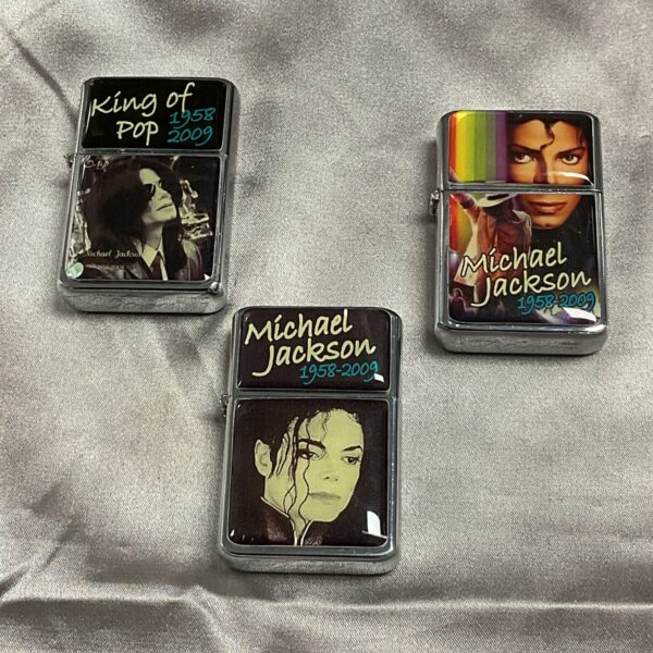 Vintage Dora petrol lighter featuring Michael Jackson portrait.