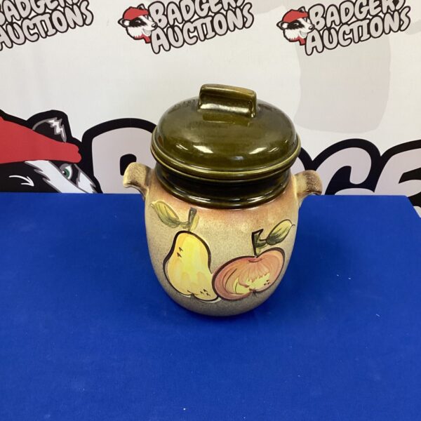 Vintage German earthenware storage jar with lid.