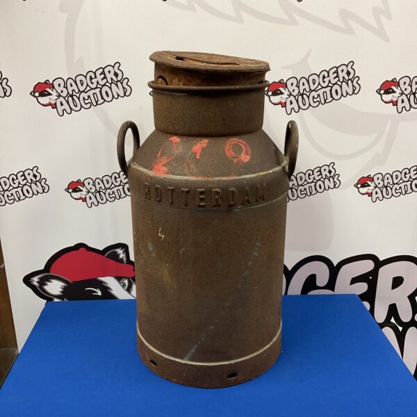 Vintage Rotterdam milk churn, a classic dairy farm collectible.