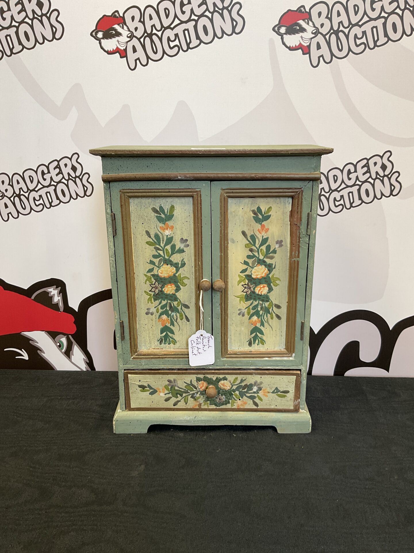 029 French painted small folk art cabinet