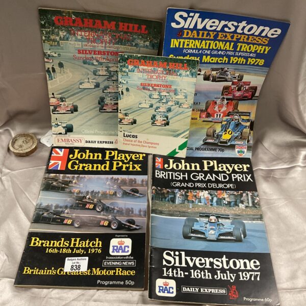 Vintage Grand Prix programmes from Silverstone and Brands Hatch in the 1970s.