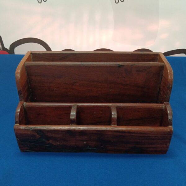 Vintage African hardwood desk tidy made from railway sleeper.
