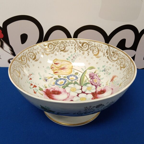Large Victorian hand-painted fruit bowl with floral design.