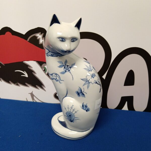 Blue and white Thai porcelain cat ornament for collectors.
