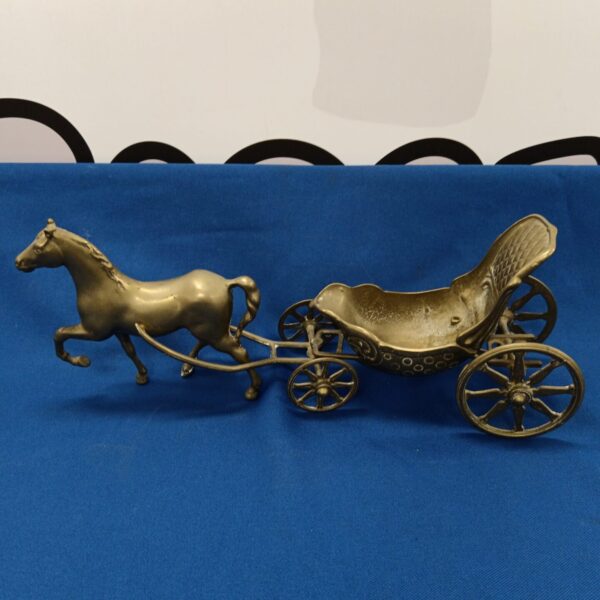 Vintage brass horse and carriage sculpture, antique collectible decor.