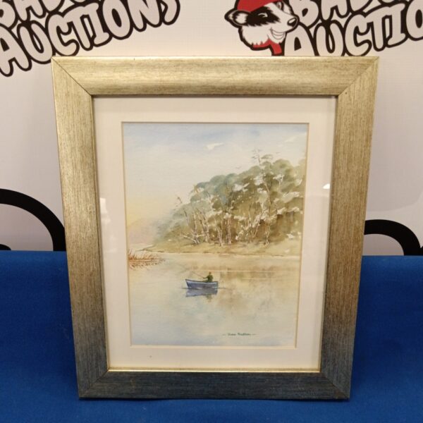 Jun Sutton watercolour painting of a fisherman in a boat.