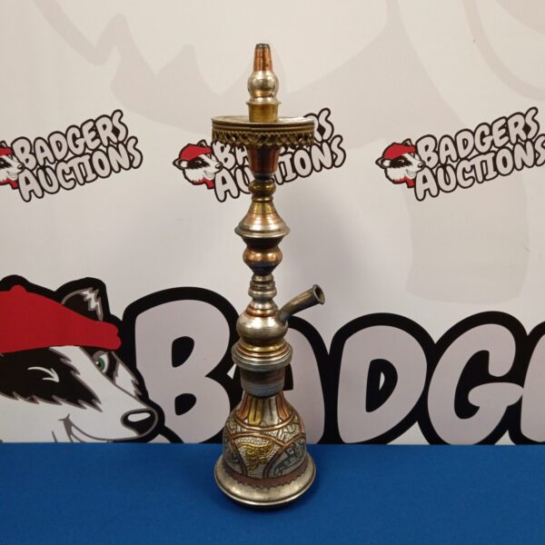 Vintage Indian hookah made of brass, white metal and copper.