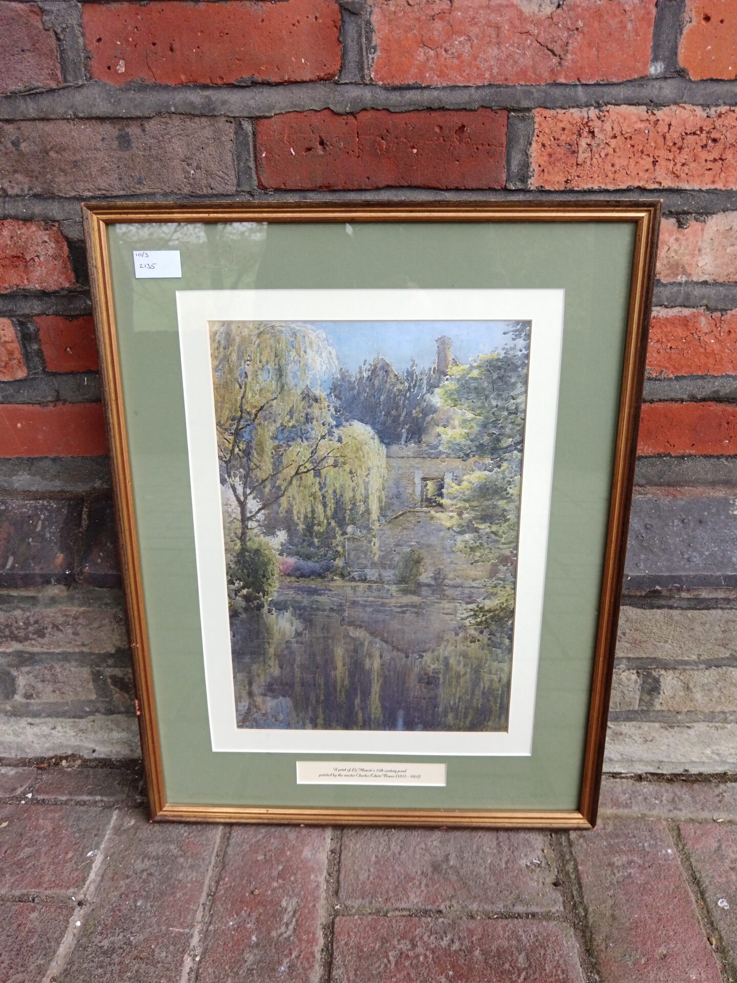 648 Charles Edwin flower 1871-1951 print of le manoirs 17th century pond