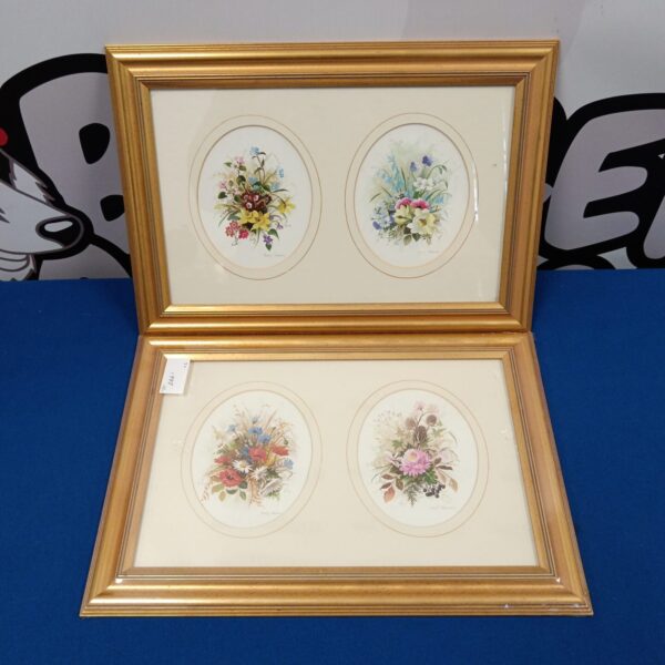 Pair of vintage Mary Brown floral prints in matching frames.