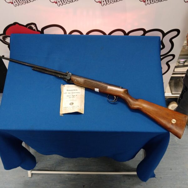 Vintage Webley & Scott MK3 air rifle on a blue background.