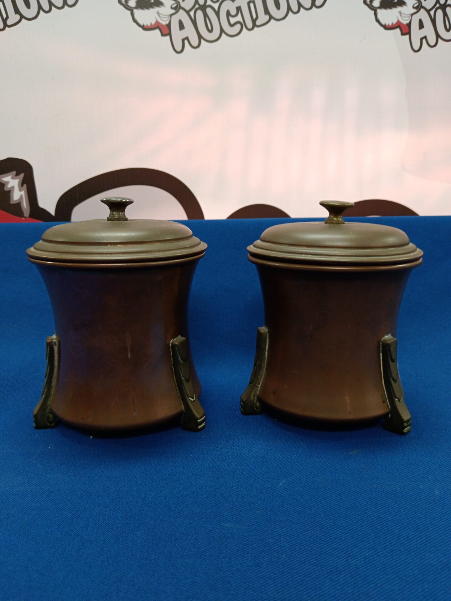 851 Vintage art deco Linton copper lidded pots