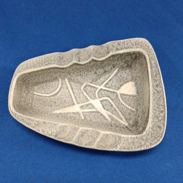 Vintage West German pottery ashtray with a textured volcanic glaze.