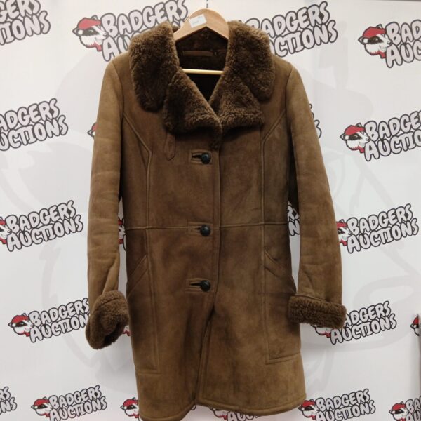 Ladies brown sheepskin coat size 12, vintage winter outerwear.