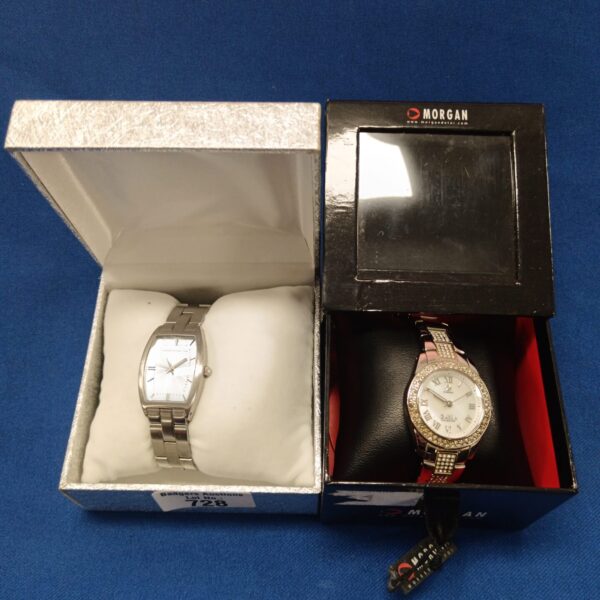 Silver tone ladies Morgan watch in its original box.