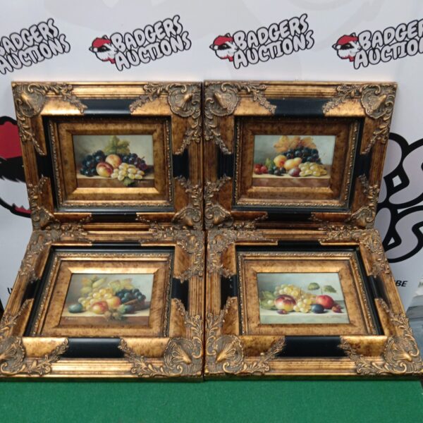Antique set of four still life oil paintings signed I Bracke with gilt frames.