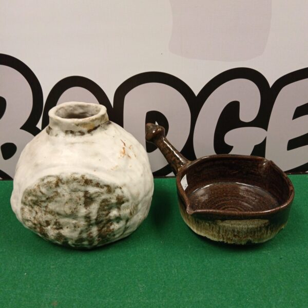 Cream speckled studio pottery bowl, handmade ceramic.