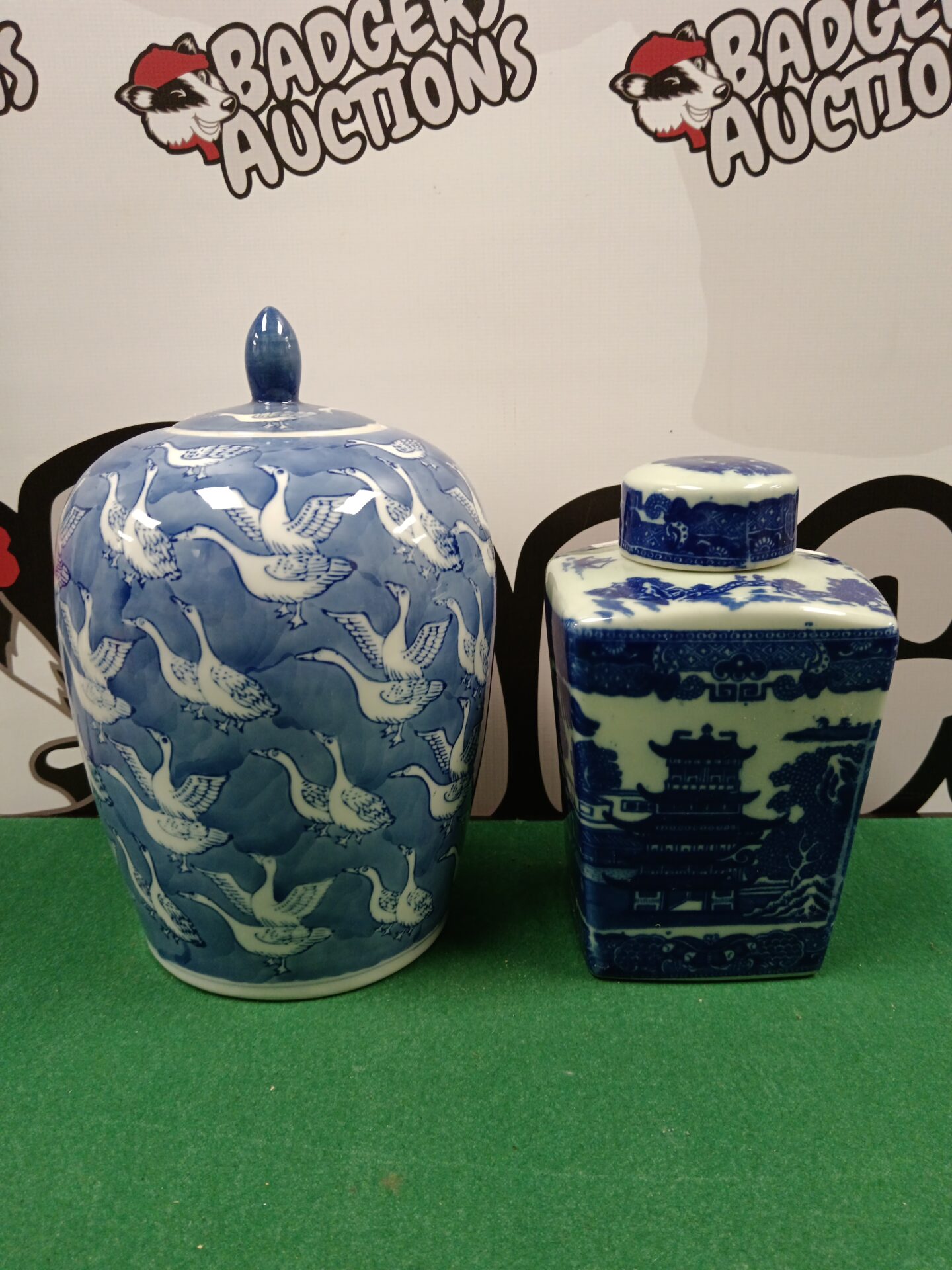 024 Two blue & white Chinese lidded ginger jars