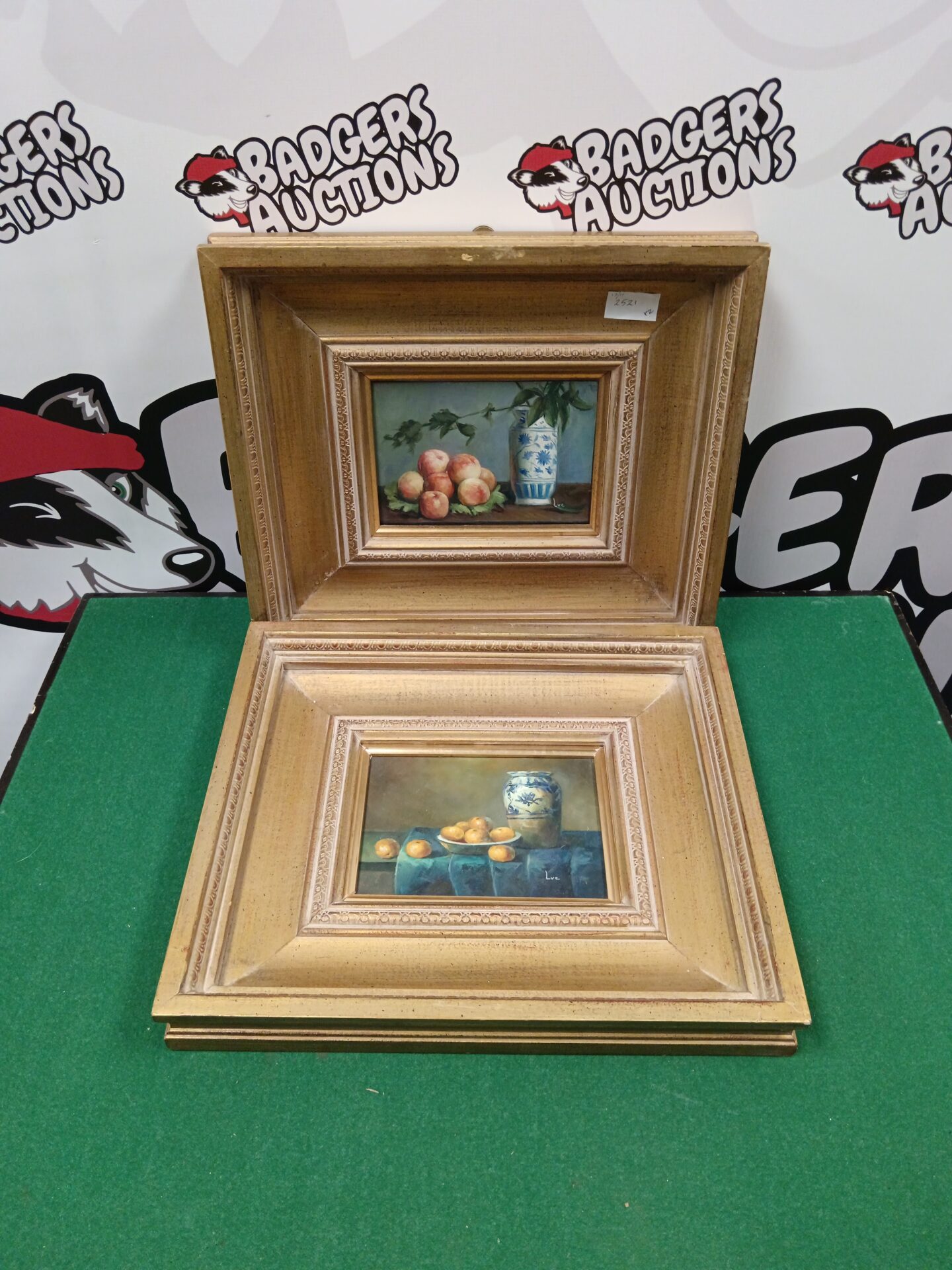 028 Pair of gilt framed oil on board still life artworks signed l v c