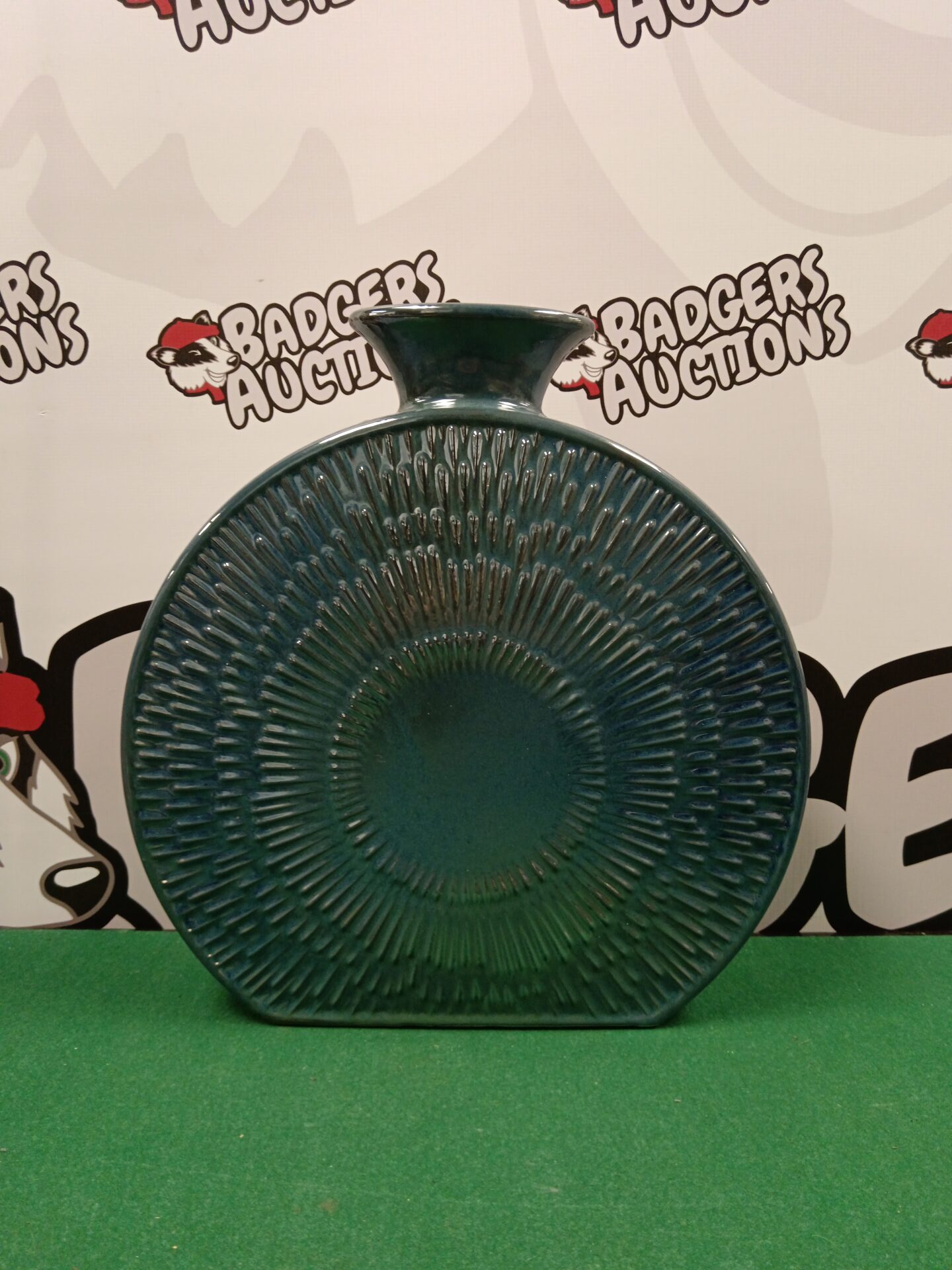 032 Large blue 15″ zen round vase