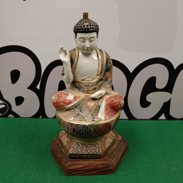 Vintage ceramic Buddha lamp base with colourful detailing.