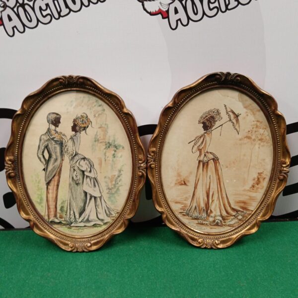 Antique silhouette portraits in ornate silver gilt frames, Victorian era.