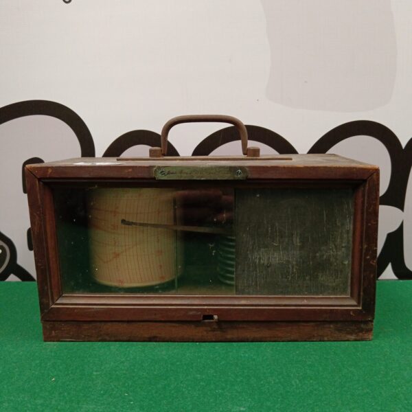 Antique wooden-cased barograph, Victorian weather instrument.