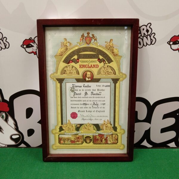 Framed Royal Antediluvian Order of Buffaloes initiation certificate, vintage fraternal ephemera.