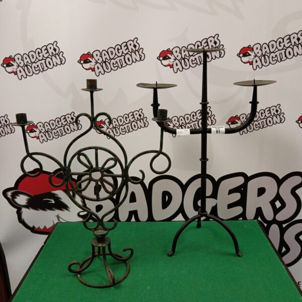 Vintage iron tri-head candelabra for elegant home decor.