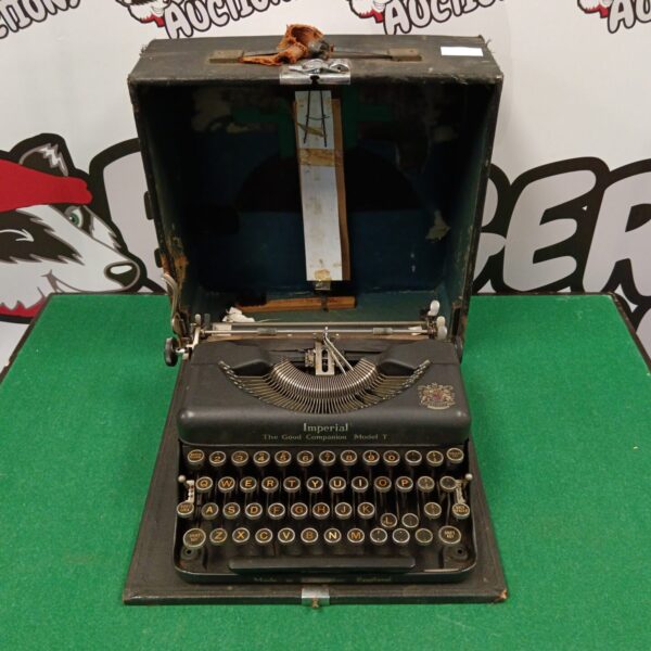 Vintage Imperial Model T mechanical typewriter in black.