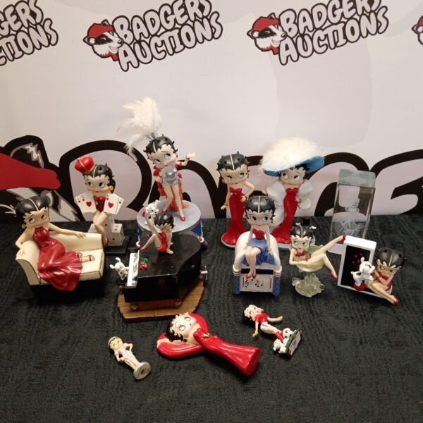 Vintage Betty Boop ornament collection, retro cartoon figurines.
