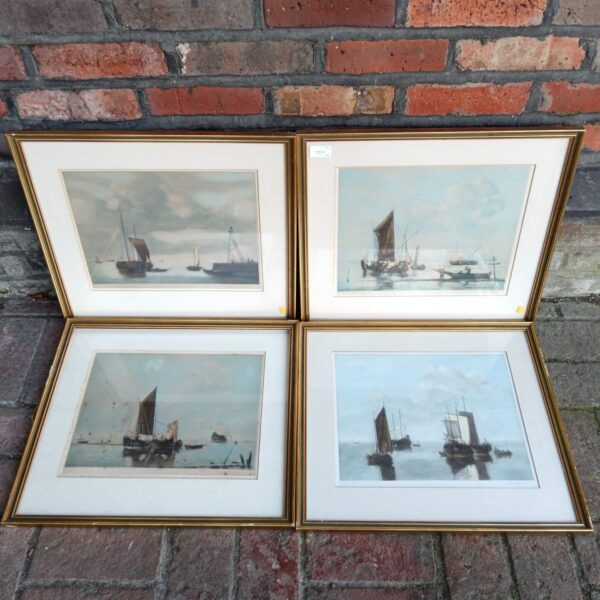 Vintage Albert Galain sailboat woodblock print in a frame.