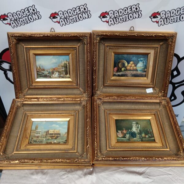 Antique Venice oil painting signed Vincei in gilt frame.