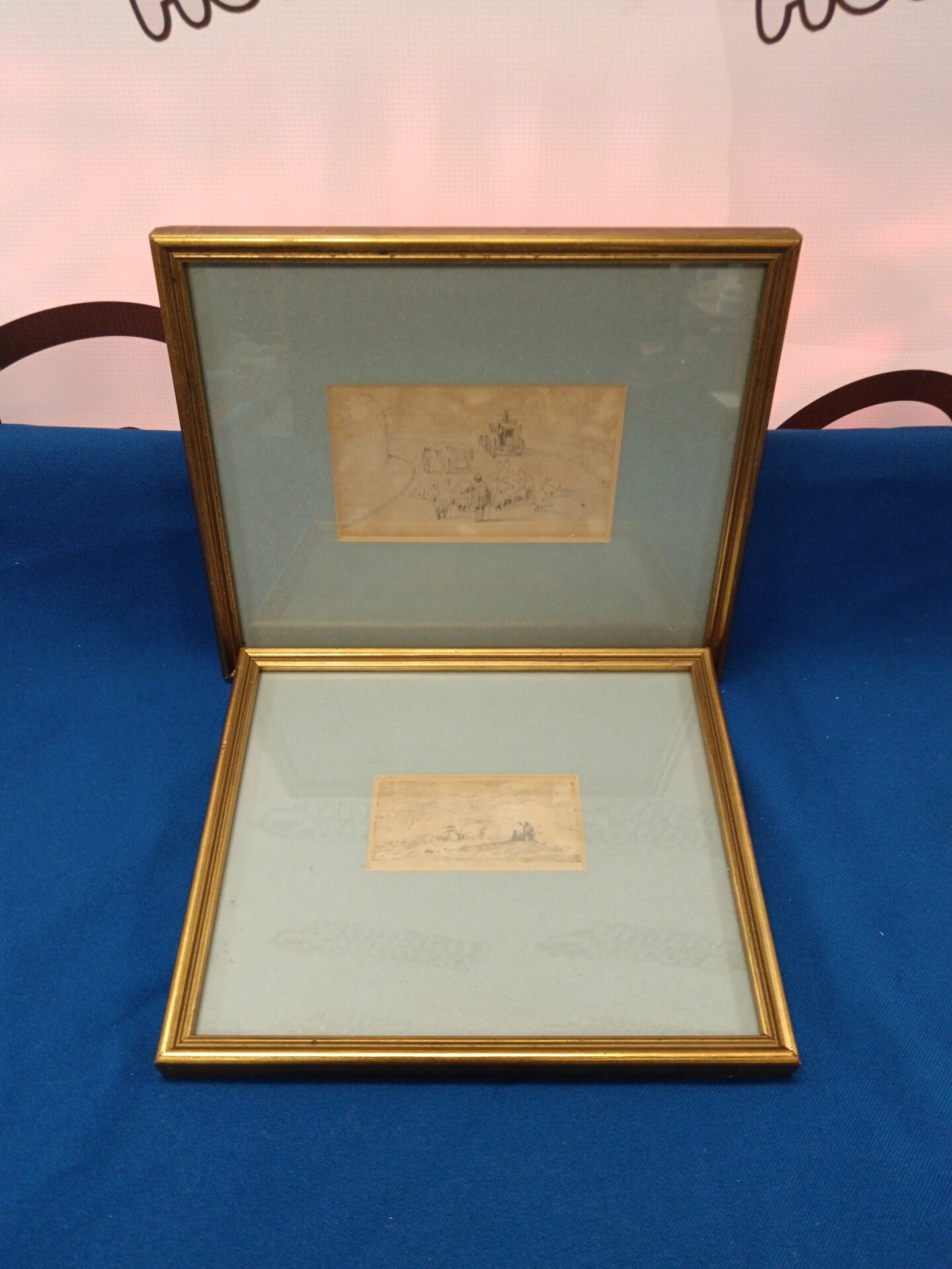 699 pair of interesting antique pencil drawings of rural farm scenes