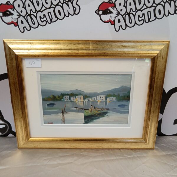 Vintage Russo oil painting of a fisherman in a boat.