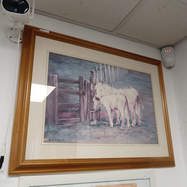 Framed John Edmunds pony print depicting a rural scene.