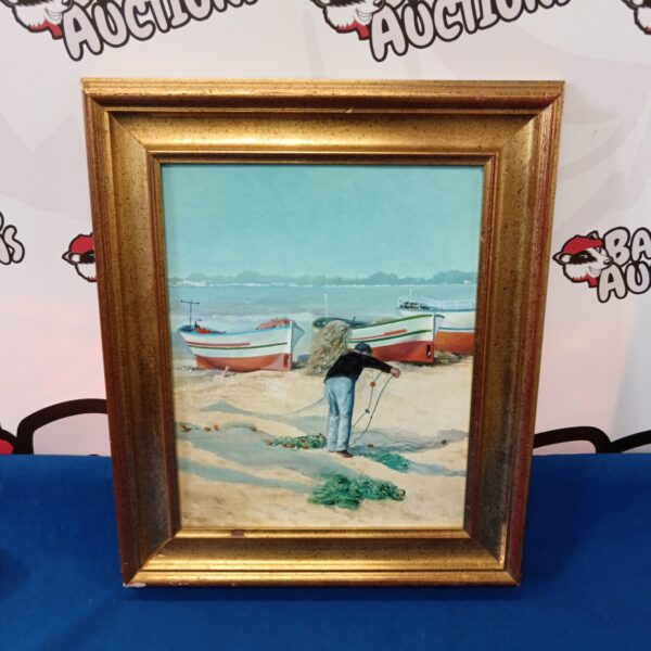 Frank Dobson Mediterranean coastal oil painting featuring a fisherman.